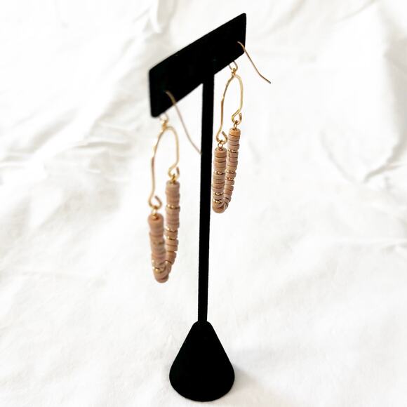 Wooden Disc Beaded Oval Arch Cutout Drop Earrings - Picture 5 of 7